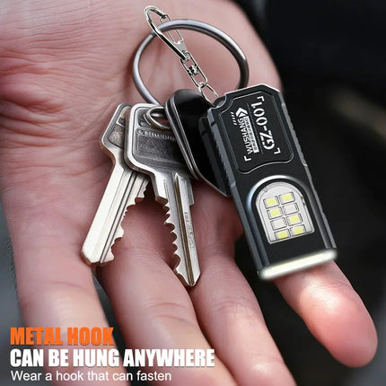 Powerful Mini COB LED Keychain Flashlight USB C Rechargeable Hanging Work Light Waterproof Keyring Camping Walking Pocket Lamp