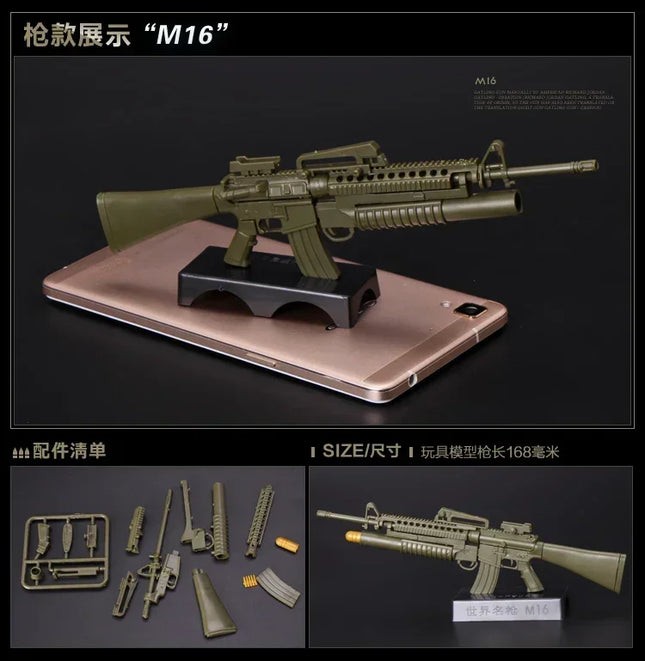 1/6 4D Gun AK47 MG42 MSR Barrett Sniper Rifle Gatling Soldier Weapon Assembly Plastic Model Kit Military Building Block Toy