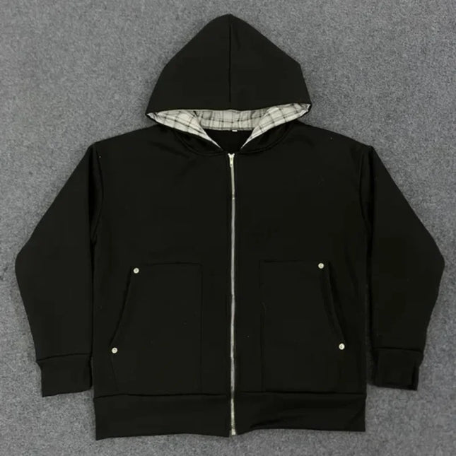 Autumn Winter European AmericanSolid Color Street Zipper Cardigan Casual Fashion Pocket Loose Hoodie Coat Men Women's Clothing