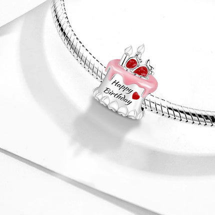 925 Sterling Silver Pink Cake Cherry Pineapple Strawberry Cherry Pendant Charm Ball Suitable for Bracelets DIY Women's Jewelry
