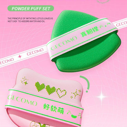 GECOMO Adorable Curved-Head Powder Puff Set — Ultra-Soft, Skin-Friendly, Non-Powder-Caking, Expands When Wet,