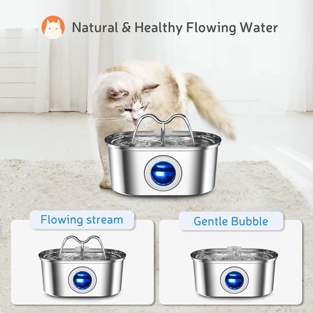108oz/3.2L Cat Water Stainless Steel Pet Dispenser With LED Light Silent Pump Automatic Fountain For Cat Dog Drinking Bowl