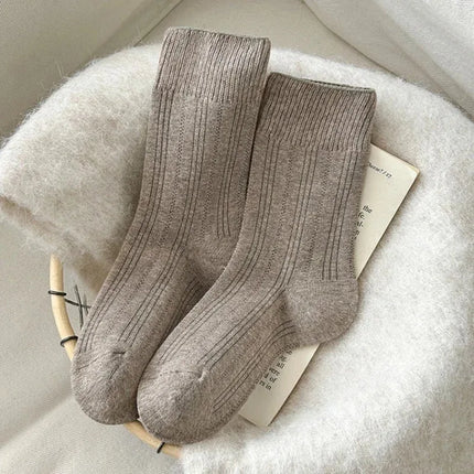 1/6pairs Cashmere Wool Socks Women's Winter Thicken Warm Black White Pack Set Thermal Japanese Fashion Solid Color