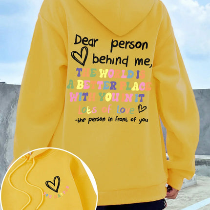 Dear Person Behind Me Hoodie Women Colored Letters Warm Fleece Woman Hoody Fur-liner Spring Autumn Hoodies Y2K Casual Tops