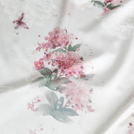 Blush Pink Peony Jacquard Print Fabric Oriental Breathable Lightweight for Qipao Dresses Blouses Spring Summer Apparel Material