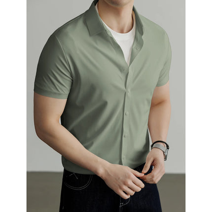 Men's 4-Way Performance Stretch Short Sleeve Shirt Slim Fit Quick Dry Cooling Athletic Polo Casual Button Down Business Top