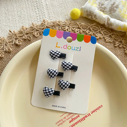 4pcs/Set Cute Candy Color Heart Plaid Girl Hair Clips Korean Exquisite Children Mini Small Hairpin Fresh Sweet Princess Headwear