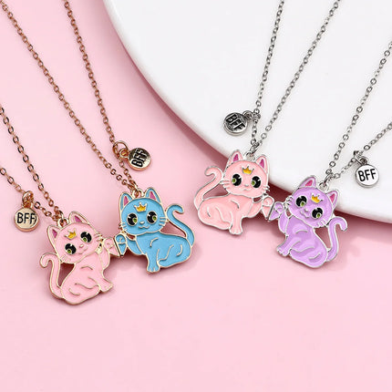 2Pcs Cute Cartoon Animal Magnetic Necklace Exquisite Kawaii Pendant Best Friends Couple Jewelry Accessories Party Birthday Gift