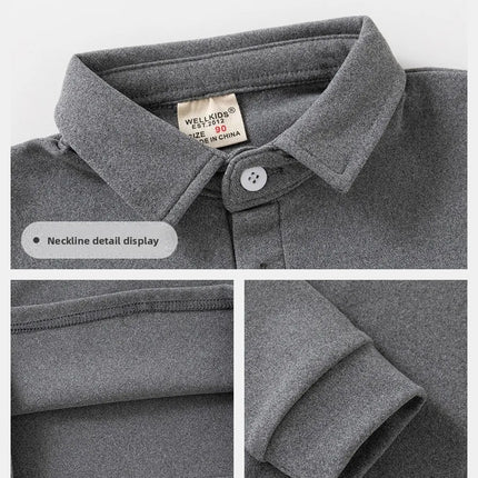2026 Children's Solid Color POLO Shirt Boy Handsome Fashion Sports Long Sleeve Sweatshirts Autumn Casual Loose Tops Kids Clothes