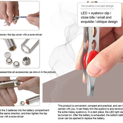 1PC LED Eyebrow Tweezer Oblique Tip Stainless Steel Eyebrow Trimming Clip Eye Hair Removal Prune False Eyelash Clamp Makeup Tool