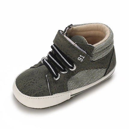Spring and Autumn High Top With PU Anti Slip Baby Shoes 0-1 Year Old Baby Casual Sports Soft Soled Walking Shoes