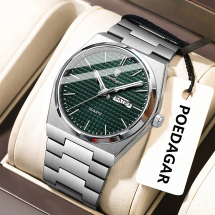POEDAGAR Luxury Original Men's Watch Waterproof Stainless Steel Luminous Men's Wristwatch Date Week Quartz Fashion Watches For Men