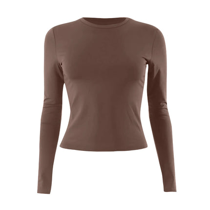 Women Fashion Casual Long Sleeve T-Shirt Lady Minimalist Style Solid Color Round Neck Top Female Casual Skinny Daily Clothes