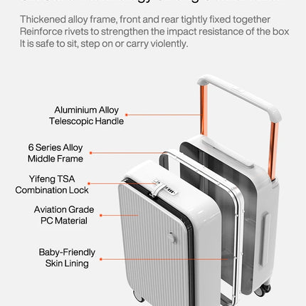 Mixi Front Laptop Pocket Suitcase Wide Handle Travel Suitcase Men 20''Carry-On Luggage Women PC Aluminum Frame Trolley Case 24''