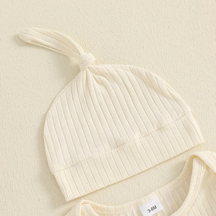 Newborn Baby Boy Fall Clothes Set Casual Letter Embroidery Long Sleeve Ribbed Romper Jumpsuit and Hat 2Pieces Set for Infants
