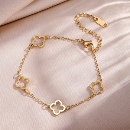 Women's Fashion Stainless Steel Four Leaf Flower Bracelet Set Stacking Design For Party Daily Jewelry Accessory