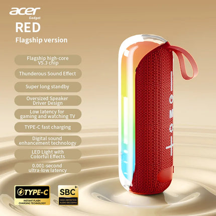 Acer Osk253 Portable Wireless Bluetooth Speaker, with Built-In Dual Speakers and High-Definition Microphone, Supports Tf Card and Fm Radio Function, Comes with Ambient Lighting, High-Quality Wireless Audio