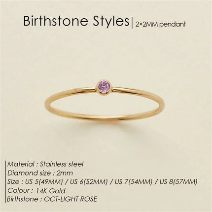 eManco Stainless Steel Birthstone Ring  Gold Color Simple Fashion Style For Women Festival Party Gift