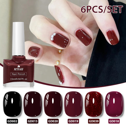 6pc 15ml Red Water-Based Peel Off Nail Polish Set Air Dry Easy to Apply Long Lasting Nail Art Manicure Vernis DIY for Home Salon