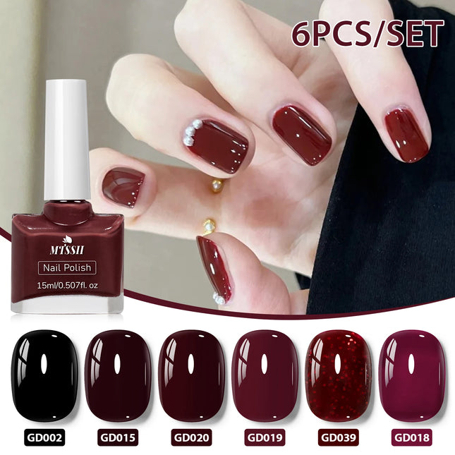 6pc 15ml Red Water-Based Peel Off Nail Polish Set Air Dry Easy to Apply Long Lasting Nail Art Manicure Vernis DIY for Home Salon