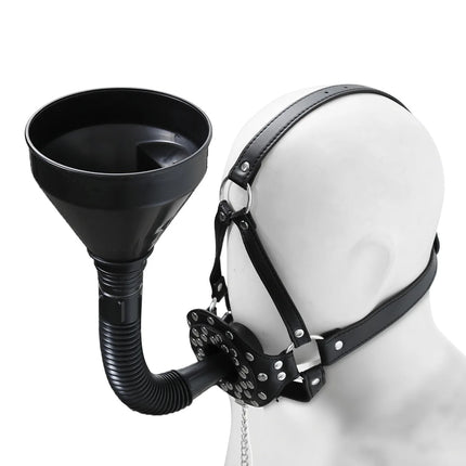 Urinal Funnel Oral Enema Drool Mouth Plug Open Gag Mask Penalty SM Slave Flirting Fetish Adults Erotic Games PU Leather Bondage