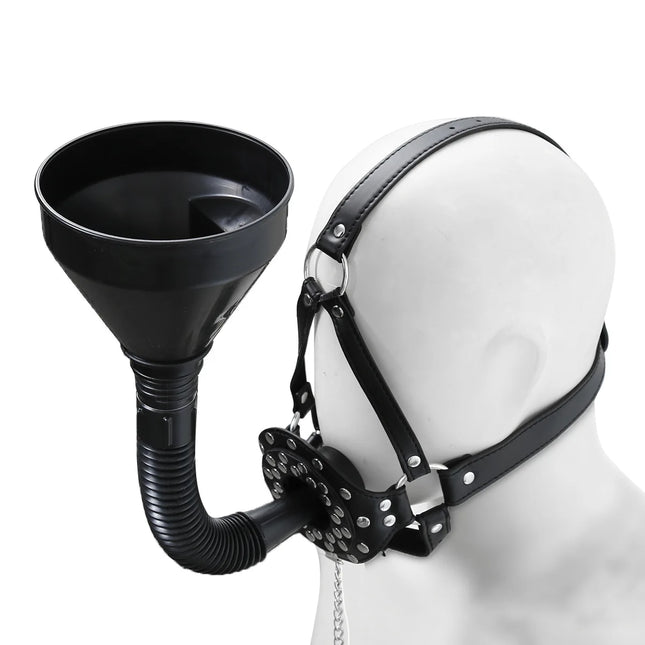 Urinal Funnel Oral Enema Drool Mouth Plug Open Gag Mask Penalty SM Slave Flirting Fetish Adults Erotic Games PU Leather Bondage