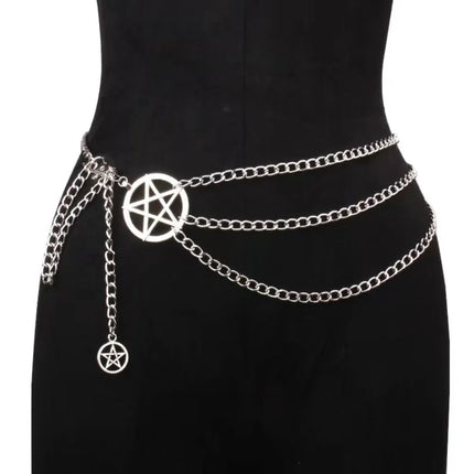 Vintage Alloy Women's Belt Belly Chain Fashion Versatile Design Punk Retro Waist Chain with Double Star Pendant Metal Chains