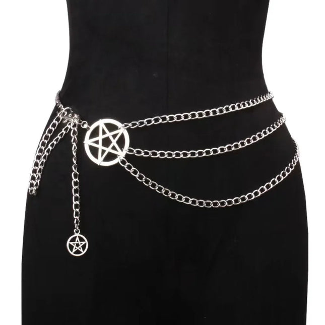 Vintage Alloy Women's Belt Belly Chain Fashion Versatile Design Punk Retro Waist Chain with Double Star Pendant Metal Chains