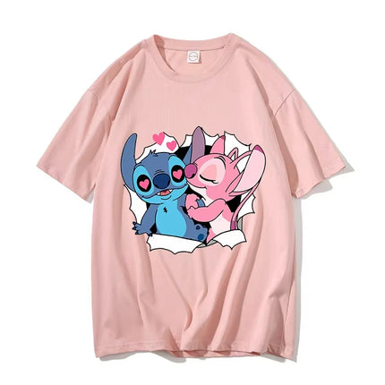 Pure Cotton Children's T-shirt 2026 Trendy and Cool Stitch&Angel Printed Fashionable Parent-child Outfit for Men and Women