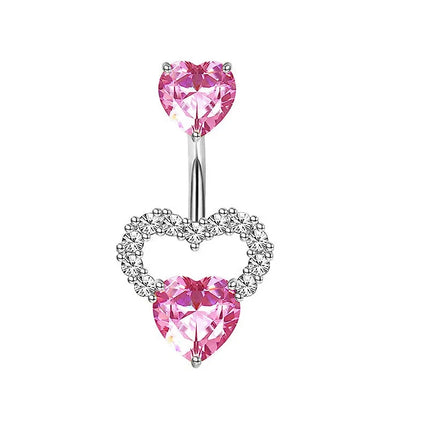 Pink Heart Shaped Navel Ring Ornament Water Drop 14G Belly Button Piercing Barbell Pendant Belly Nombril Piercing Women Jewelry
