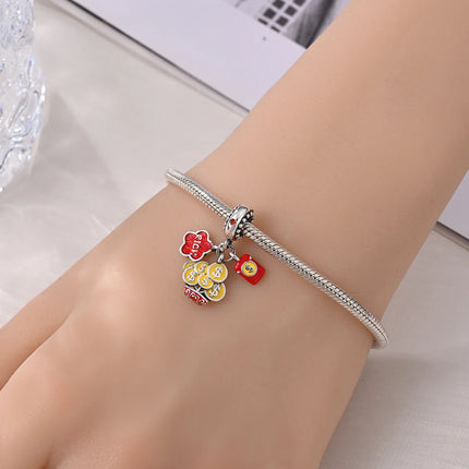 Lucky 925 Sterling Silver Money Tree Lucky Cat God of Wealth Dollar Treasure Charm Fit DIY Bracelet Necklace Good Luck Wish Gift