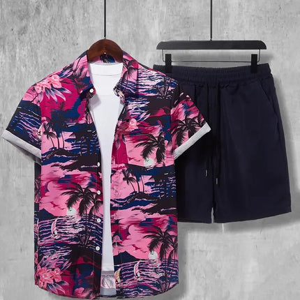 2025 Simple All-in-one Men's Shirt Set Coconut Tree Print 3D Printed Shirt And Shorts Set Summer Casual Vacation Hawaiian Shirt