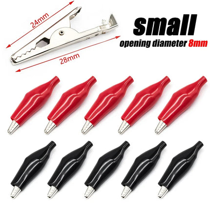 10pcs 28mm35mm45mm Alligator Clip Metal Crocodile Electrical Clamp for Testing Probe Meter Black/Red with Plastic Boot