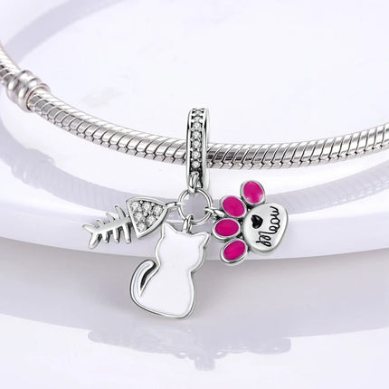 Charm 925 Sterling Silver Pink Pendant Charm Fit Original Charm Bracelet Necklace Beads DIY Jewerlry Accessories