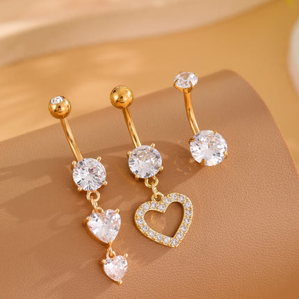 3-5pcs Mixed-Style Sets Heart Flower Dangle Belly Button Rings Stainless Steel Butterfly Curved Zircon Belly Piercing Navel Ring