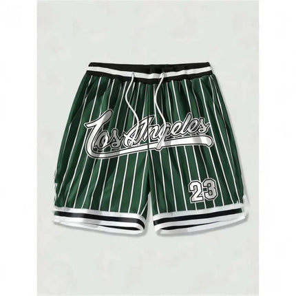 European and American men's summer Gothic letter stripe print comfortable breathable drawstring shorts outdoor casual pants