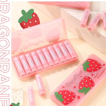 Dragon Ranee Matte Velvet Pink Strawberry Translucent 10 Pieces Lipstick Set Waterproof Sweatproof Non-Stick Lipstick Set