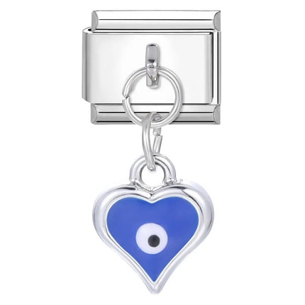 2025 New Vintage Devil Eye Blue Heart Italian Charms Link 9mm Golden Modular Bracelet Stainless Steel DIY Gift Jewelry Wholesale