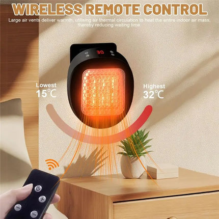 YCOC-Socket Fan Heater Heater With Thermostat And 12H Timer, Remote Control, For Rooms Up To 10 M2/25 M3 Eu Plug