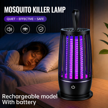 2 in 1 Mosquito Killer Lamp UV Light Insect Trap USB Rechargeable Quiet Night Light Bug Zapper for Home Bedroom Camping Outdoor