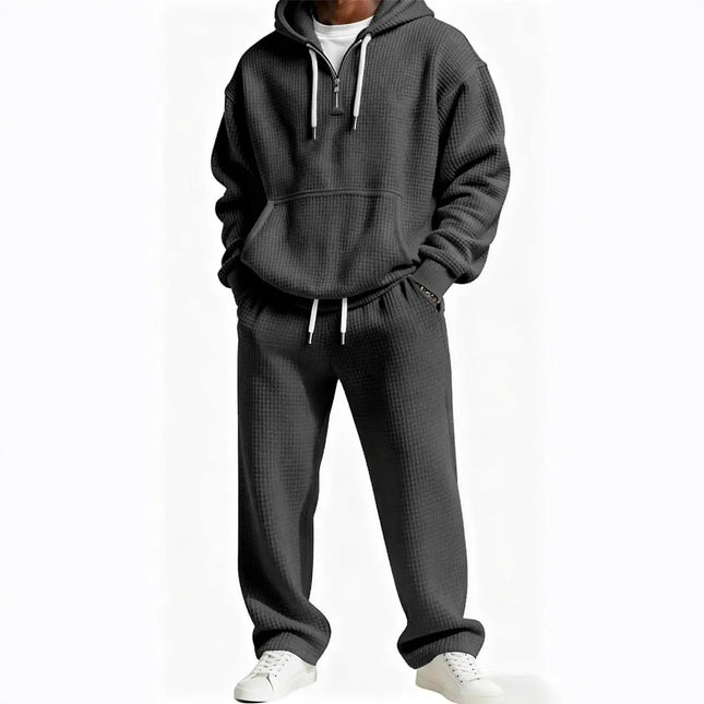 Autumn and Winter Waffle Hooded Sweatshirt Sweatpants Set 3D Printed Casual Sports Suit Men