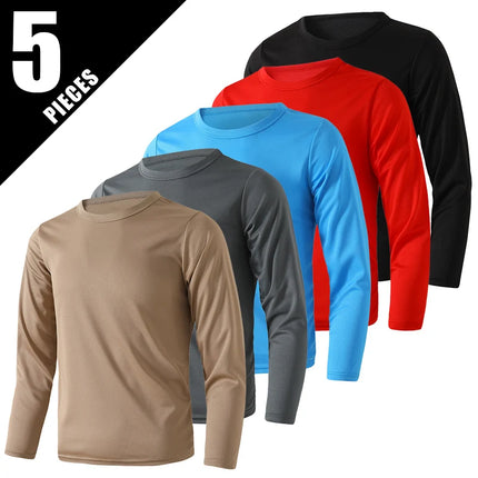 1/5 Set Of 2026 Spring/Summer New Item Youth Solid Color Sports Quick Drying Long Sleeved Casual T-shirt For 13-16 Year Old Boys