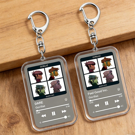 Hot Gorillaz Band Music Keychains for Women Accessories Bag Feel Good Inc Clint Eastwood Song Keying Jewelry Fans Friends Gifts