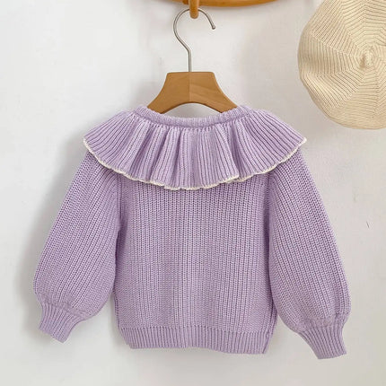 INS Spring and Autumn Infants' 0-3 Year Old Girl Baby Fashion Ruffle Collar Knitted Coat Small Cardigan Sweater Top