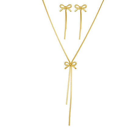 DGIDDK Stainless Steel Necklace French Atmosphere Delicate Bow Tassel Collar Chain For Women Jewelry Daily Match Birthday Gift