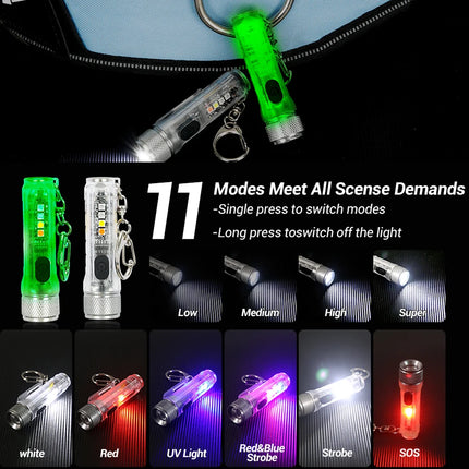 Mini Keychain Flashlight USB Rechargeable Powerful Flashlight Outdoor Camping COB Emergency Red and Blue Torch Tail Magnet Light