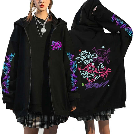 Arcane Jinx Monkey Graffiti Printed Hoodies Zipper Jacket Men Women Harajuku Anime Oversized Hip Hop Casual Sweatshirt Y2K Top