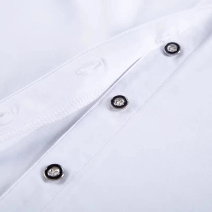 Stand up collar double breasted white long sleeved casual top for spring and autumn new style semi high collar basic top to wear