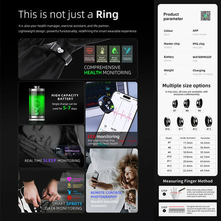 R30 ECG Smart Ring Men Women Charging Box Body Temperature Blood Pressure Health Monitor IP68 Waterproof Remote Control Rings