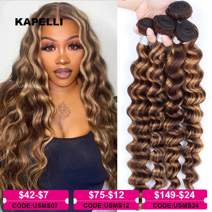 P427 Loose Deep Wave Bundles Human Hair Highlight Honey Brown 100% Brazilian Human Hair Weave Bundles 1 3 4 Remy Hair Extensions